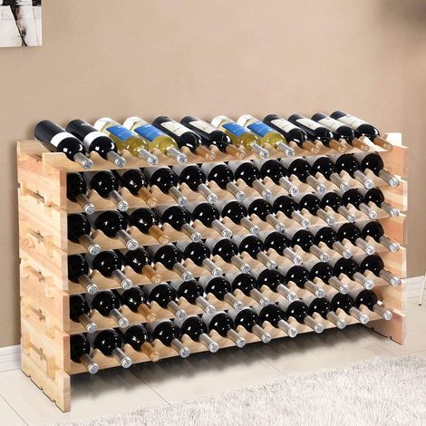 COSTWAY Weinregal für 72 Flaschen, Stapelbar, Kieferholz, Flaschenregal Weinständer 119x29x72cm (1/5)