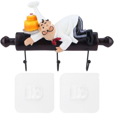 Gancho de pared, figura de chef de dibujos animados, colgador autoadhesivo, decoración para comedor de hotel (BS085) (1/5)