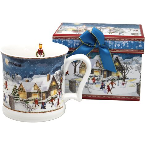 Tazza in porcellana da 450 ml con motivo "Villaggio Invernale di Natale", in confezione regalo. (1/5)