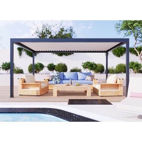 Pergola Bioclimatique Aluminium Autoportante Motorisée Éclairée 5x3,5 Anthracite SV ORIAL France (1/5)