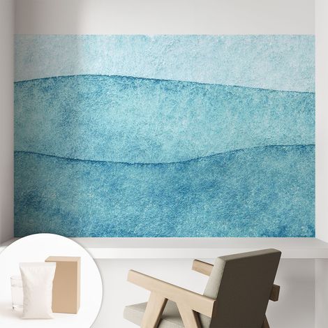 Papier peint intissé mural pour salon chambre à coucher tendance et originale - Colle incluse gratuite Vagues bleues 104x70 cm (1/5)