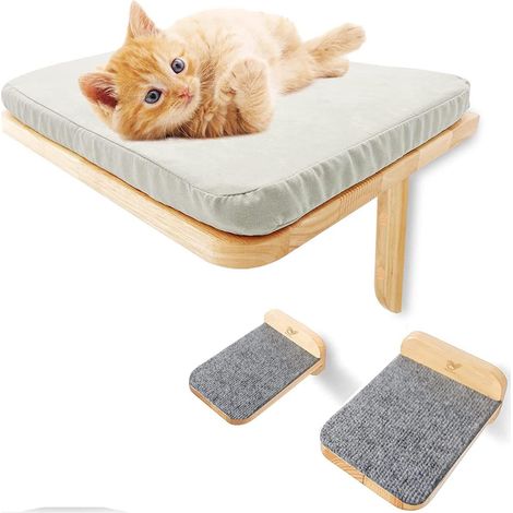 1 Lit Niche Chat,Hamac Mural,Lavable,Coussin Doux,Intérieur,40x30x25 cm,Gris