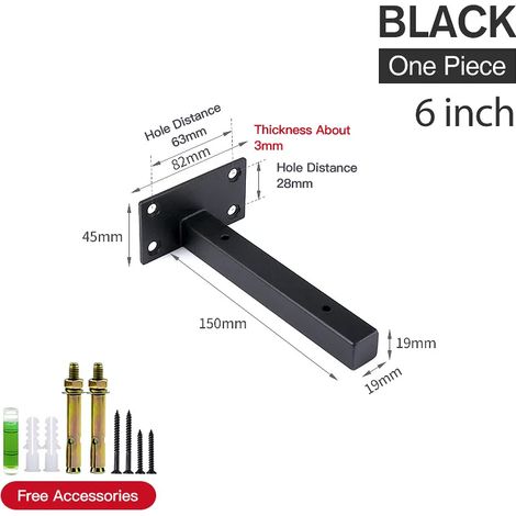 (Noir 15 cm) 2 supports d'étagère murale en acier inoxydable, robustes, pour banc, table ou étagère. Quincaillerie pour meubles (1/5)