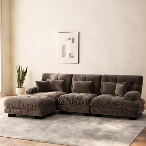 Canapé d'angle modulable en chenille marron 5 places (1/5)