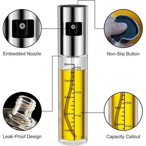 Spray Huile, 100 ML Vaporisateur d'huile et de vinaigre, Vaporisateur Bouteille Huile transparente rechargeable avec échelle (1/5)