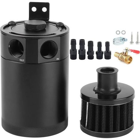 Réservoir récupérateur d'huile de course en aluminium avec déflecteur, accessoire pour moteur de voiture, réservoir récupérateur d'huile 3/8", réservoir déflecteur à 2 ports avec valve (1/5)