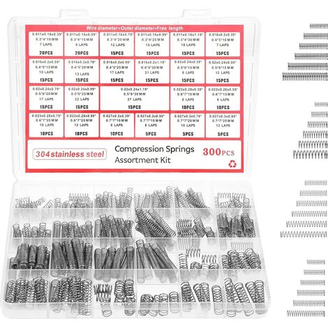 300 - Ressort De Compression - Ressort Hélicoïdal - Acier Inoxydable 304 Résistant À La Rouille Pour Réparation Et Bricolage Assortiment 23 Tailles Boîte De Rangement