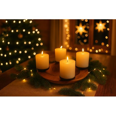 Teak Adventskranz ca. 30-35 cm, Dekoschale, Adventsdeko, Adventsgesteck, Weihnachtsdeko inkl. 4 stabile Kerzenpicks (1/5)