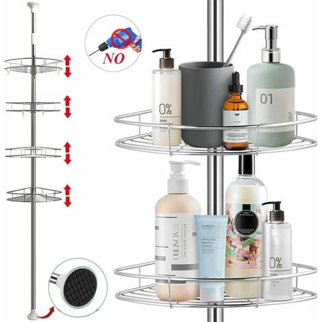 Etagère D'angle De Douche Télescopique En Acier Inoxydable,Hauteur Réglable Avec 4 Panier Pour Salle De Bain Et Cuisine - 300x29x21cm (1/4)