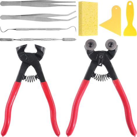 Kit de 9 outils de mosaïque, y compris des pinces robustes pour couper la mosaïque et le carrelage, 2 grattoirs, 2 pinces, 1 crochet à double extrémité, 1 spatule avec 1 éponge pour carrelage (1/5)