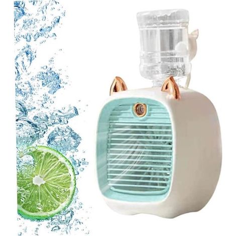 3-in-1 Mini-Luftkühler mit Ventilator, Sprühnebel, LED-Nachtlicht, 3 Geschwindigkeitsstufen, Luftbefeuchter und Lampe – Blau-KZQ (1/5)