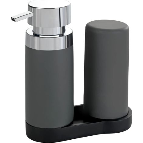 Easy Squeez-e Spülstation, grau. Kombination aus nachfüllbarem Spülmittel- und Seifenspender, ideal für Bad, Küche und Gäste-WC, Fassungsvermögen ca. 250 ml (ohne Inhalt) pro Spender, Abmessungen 15 x