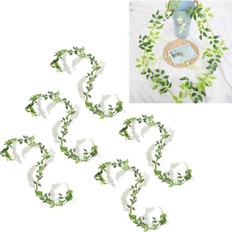 glycines artificielles, lianes artificielles, fleurs décoratives, fleurs grimpantes suspendues, fleurs en plastique, guirlandes de fleurs, plantes artificielles, glycines denses, blanches (1/5)