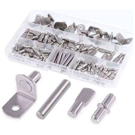 Lot de 120 chevilles de support d'étagère 4 styles pour meubles, meubles, étagères, support nickelé – Argent