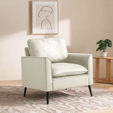 Fauteuil club en simili cuir blanc 1 place design scandinave (1/5)