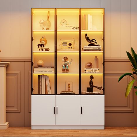 Armario vitrina con LED 6 puertas MDF 120x32x200 cm OKMYHOME (1/5)