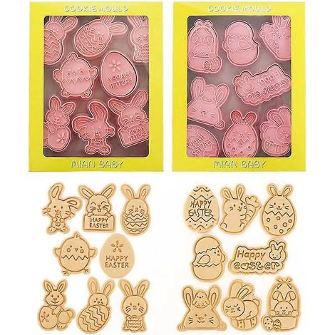 Lot de 16 emporte-pièces en forme d'œuf de Pâques en forme de lapin, moules à biscuits à pression. (1/4)