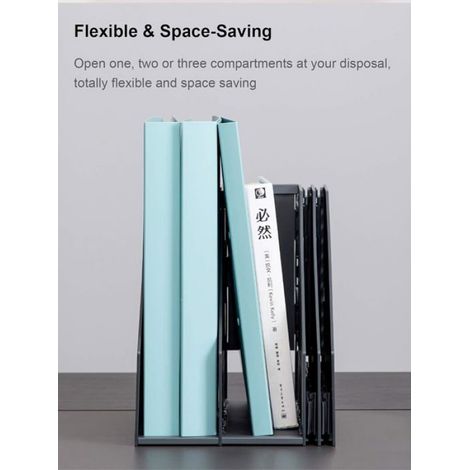 Porte-Revues - Organiseur Bureau Pliable 4 Compartiments - Noir - Pour Documents Magazines Dossiers - 1 Pièce (1/5)
