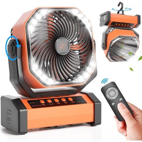 Ventilatore da campeggio da 20000 mAh con lampada a LED,ventilatore da tenda ricaricabile per esterni con timer,4 velocità USB per campeggio (1/2)