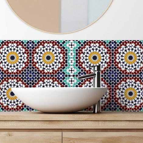 Crédence de salle de bain en PVC style oriental Bleu 140x30 cm (en 2 bandeaux) - Taljane
