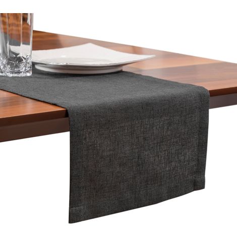 Chemin de table en lin 30 x 120 cm, gris foncé, lavable et repassable à basse température, style moderne, pour fête et salle à manger