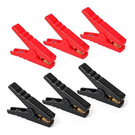 6 Pièces Pince Crocodile 100A, Pince Batterie Voiture en Cuivre, Pince Voiture Batterie avec Gaine isolée, Pinces Crocodiles Robustes pour Automobile, Camion, Bateau(96mm, Rouge+Noir) (1/5)