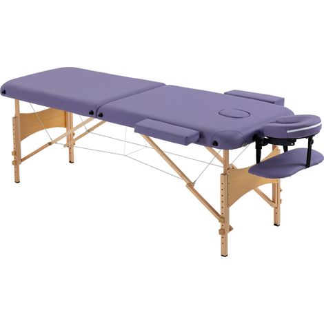 Portable Massage Bed, Folding Spa Beauty Massage Table with 2 Sections, Carry Bag Wooden Frame, Purple (1/5)