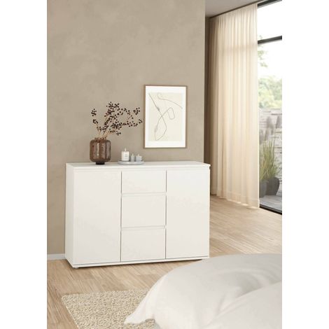 Aparador Dmora con puertas y cajones, color blanco, 119,45 x 83,7 x 40 cm, con embalaje reforzado (1/5)