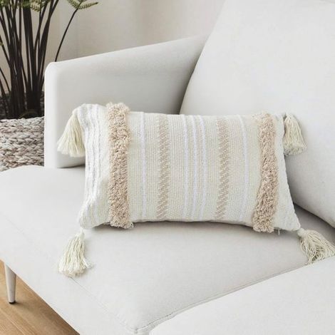 Funda de cojín decorativa，funda de almohada beige de 12 x 20 para sofá y cama，oficina y automóvil，almohada lumbar de 30 x 50，beige y (1/4)