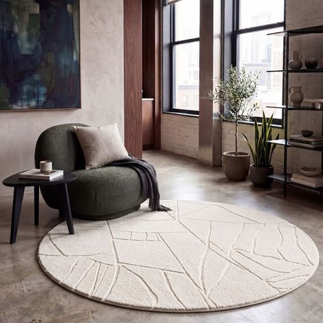 Paco Home Teppich Wohnzimmer Hochflor Skandinavisches Design Boho Abstrakt Einfarbig Beige 120 cm Rund