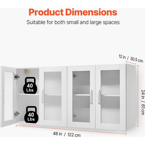 Armoire murale de buanderie à 2 niveaux, placard de rangement suspendu avec étagère réglable, meuble de rangement avec 4 portes pou… (1/5)