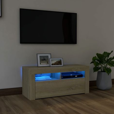 FIMEI Meuble TV avec lumières LED Chêne sonoma 90x35x40 cm (1/5)