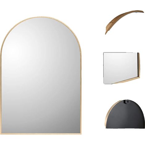 Miroir de Salle de Bain, Cadre, Monté au Mur, Arqué 96x66cm Or, Aluminium (1/2)