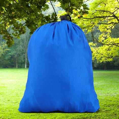 Hamac double portable de camping et de voyage, lit suspendu avec sangle pour arbre (bleu foncé) (1/5)