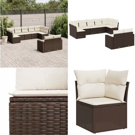 9-tlg. Garten-Sofagarnitur mit Kissen Braun Poly Rattan - Gartengeset - Outdoor Möbel - Lounge Set - Gartenlounge - Rattan Sessel - Home & Living (1/5)