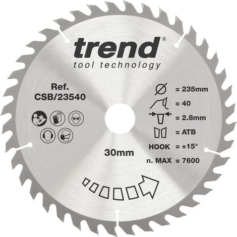 Lame de scie circulaire bois 235 mm, 30 mm, 40 dents +15°, TCT (1/5)