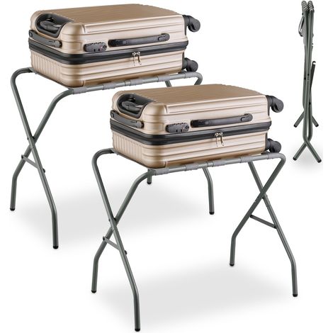 Relaxdays 2x Folding Luggage Rack, Collapsible, HWD: 55 x 67 x 43 cm, Hotel Suitcase Stand, Space-Saving, Steel, Grey