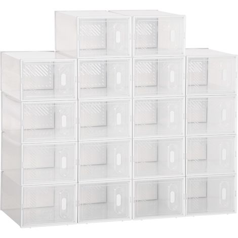 Rangement à chaussures modulaire, étagère modulable à 18 compartiments, portes magnétiques, 25 x 35 x 19 cm, transparent (1/4)