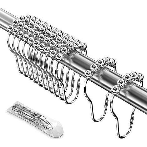 12 Pcs Stainless Steel Shower Rings 7 x 4 CM, Shower Curtain Hooks with Sliding System, Metal Sliding Balls for Shower Curtain Rods, Curtains (Silver) (1/5)