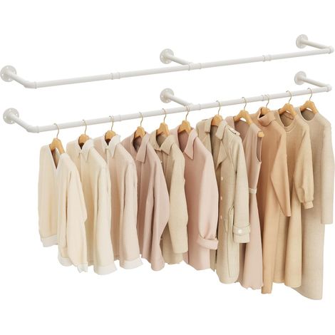 Tringle à Vêtement Industriel, 178cm Porte Manteau Mural, Portemanteaux Muraux, pour Maison, Vestiaire, Couleur Crème, 2-Pack (1/5)