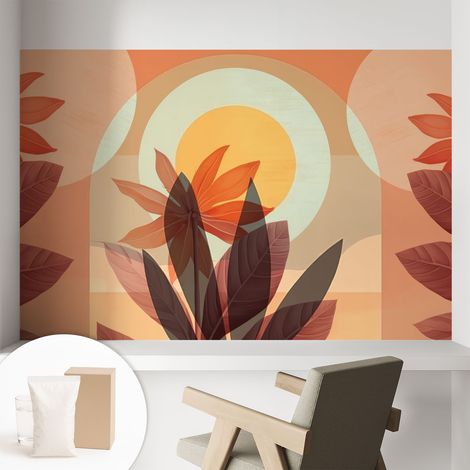 Papier peint intissé mural avec imprimé pour décoration pour salon pour chambre à coucher pour entrée Abstraction florale 104x70 cm (1/5)