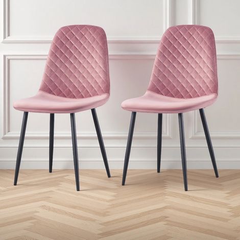 AINPECCA 2X Rose Dining Chairs Velvet Padded Seat Metal Legs Kitchen Home Office UK