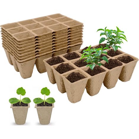 12 Pièces Pot Semis, Godets de Repiquage de Fleur et Plante en Fibres de Bois pour Jardin, Bac, Serre ou Potager, 144 Cellules (1/4)