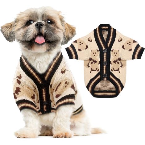 Gilet en maille douce et chaude pour petits animaux, idéal pour l'hiver avec des motifs d'oursons, pour chiots et chats. Couleur beige.
