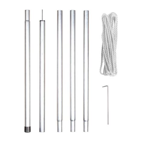 Perel Kit de fijación con mástil, Cuerda y estacas, Metal, diámetro 25 mm, Altura 250 cm