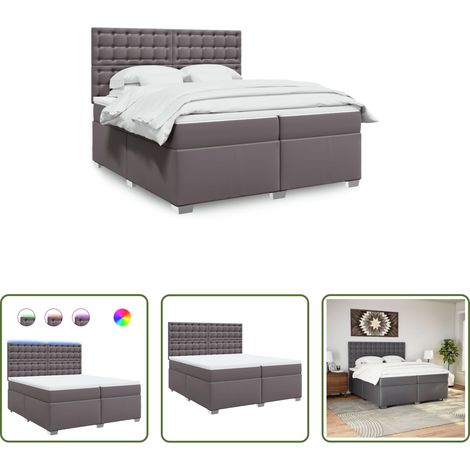 vidaXL Surmatelas - Sommier à lattes de lit avec matelas Gris 200x200 cm Similicuir (1/5)