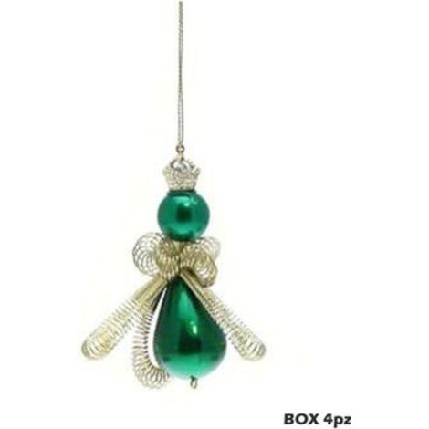 4 pendoli con fiocco per albero di natale - colore verde - decorazioni addobbi natalizi