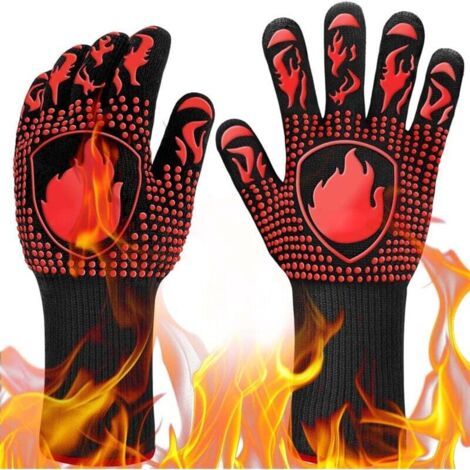 Grillhandschuhe, Hitzebeständige Handschuhe bis 800°C. Universelle Hitzebeständige und rutschfeste Küchenhandschuhe für BBQ Grill Ofen Küche und Kamin