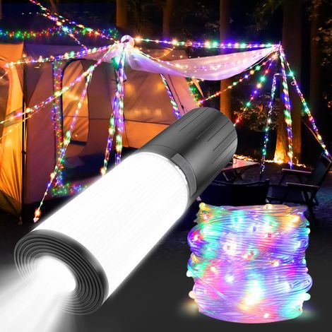 Guirlandes lumineuses de Camping, guirlande lumineuse d'extérieur, lampe de poche rechargeable avec guirlande lumineuse de 15 m, batterie externe (1/5)