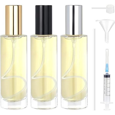 3 Pièces Vaporisateur Parfum Verre 30ml, Flacon Parfum Vide Rechargeable, Atomiseur Parfum en Verre, Bouteille Parfum Vide pour Voyage, Vacances, Cadeaux (Capuchon Doré, Argenté et Noir) (1/5)
